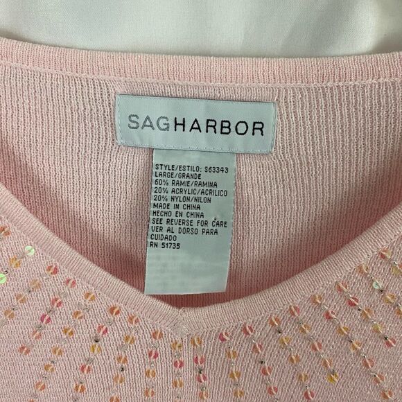 Sag Harbor Sequins Ice Pink V Neck Sweater Size Large - Picture 3 of 5